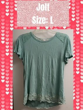 Jolt Light Aqua Short-Sleeve Tee with Lace Trim